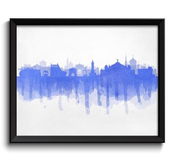 INSTANT DOWNLOAD Blue Omsk Skyline Russia Cityscape Art Print Poster Watercolor Painting Landscape Home Decor Wall Art