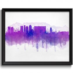 INSTANT DOWNLOAD Blue Purple Cape Town Skyline South Africa Cityscape Art Print Poster Watercolor Painting