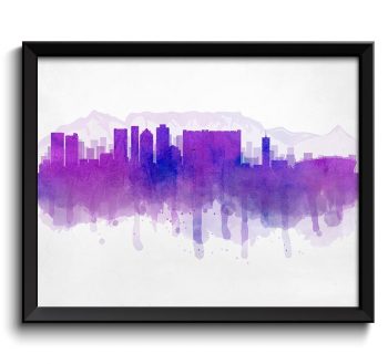 INSTANT DOWNLOAD Blue Purple Cape Town Skyline South Africa Cityscape Art Print Poster Watercolor Painting