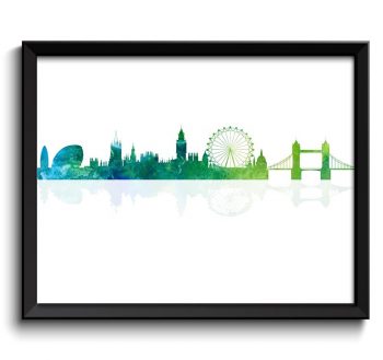 INSTANT DOWNLOAD Blue Teal Lime Green London Skyline Painting Poster Print London Wall Decor Wall Art Colorful City Cityscape Home Decor