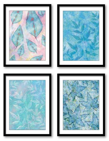 INSTANT DOWNLOAD Blue Teal Turquoise Leaves Leaf Branch Branches Bathroom Art Print Set of 4 Elegant Watercolor Painting Wall Decor Bedroom