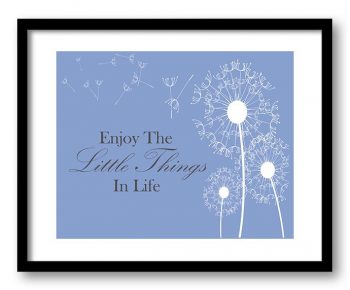 INSTANT DOWNLOAD Blue White Enjoy the Little Things In Life Inspirational Quote Print Art Poster Text Dandelion Bathroom Wall Decor