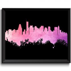 INSTANT DOWNLOAD Boston Skyline Massachusetts Black Pink Purple Watercolor Cityscape Poster Print Landscape Art Painting Home Decor Wall Art