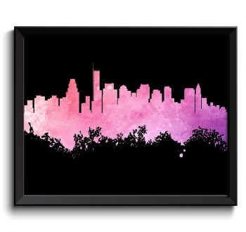 INSTANT DOWNLOAD Boston Skyline Massachusetts Black Pink Purple Watercolor Cityscape Poster Print Landscape Art Painting Home Decor Wall Art