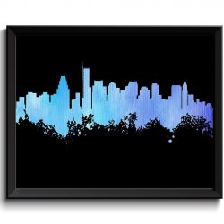 INSTANT DOWNLOAD Boston Skyline Massachusetts City Black Blue Watercolor Cityscape Poster Print Landscape Art Painting Home Decor Wall Art