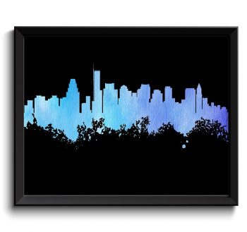 INSTANT DOWNLOAD Boston Skyline Massachusetts City Black Blue Watercolor Cityscape Poster Print Landscape Art Painting Home Decor Wall Art