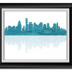 INSTANT DOWNLOAD Boston Skyline Massachusetts City Royal Blue Watercolor Cityscape Poster Print Modern Abstract Landscape Art Painting