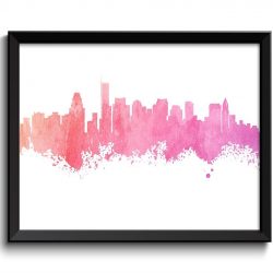 INSTANT DOWNLOAD Boston Skyline Massachusetts Pink Coral Salmon Watercolor Cityscape Poster Print Landscape Art Painting Home Decor Wall Art