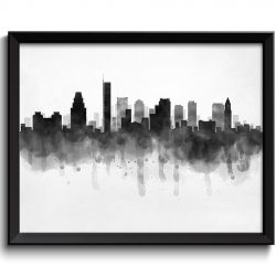 INSTANT DOWNLOAD Boston Skyline Massachusetts USA United States Cityscape Art Print Poster Black White Grey Watercolor Painting