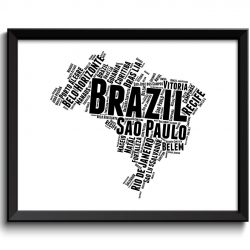 INSTANT DOWNLOAD Brazil Text Word Cloud Map Black White Typography Poster Print Country South America Modern Landscape Wall Art Painting