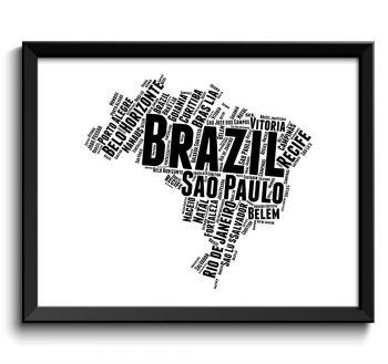 INSTANT DOWNLOAD Brazil Text Word Cloud Map Black White Typography Poster Print Country South America Modern Landscape Wall Art Painting