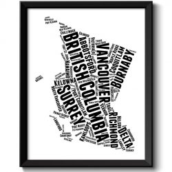 INSTANT DOWNLOAD British Columbia BC Map Province Canada Text Words Watercolor Poster Print Black White Landscape Art Painting Word Cloud