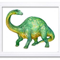 INSTANT DOWNLOAD Brontosaurus Watercolor Green Dinosaur Print Dinosaur Wall Art Children Nursery Art Poster Home Decor Painting