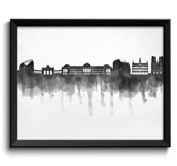 INSTANT DOWNLOAD Brussels Skyline City Black White Grey Cityscape Poster Print Belgium Europe Modern Abstract Landscape Art Painting