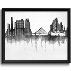 INSTANT DOWNLOAD Buenos Aires Skyline City Black White Grey Cityscape Poster Print Argentina South America Abstract Landscape Art Painting