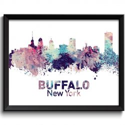 INSTANT DOWNLOAD Buffalo Skyline Buffalo New York Wall Art Print Buffalo Poster Pink Turquoise Blue Purple Watercolor Painting