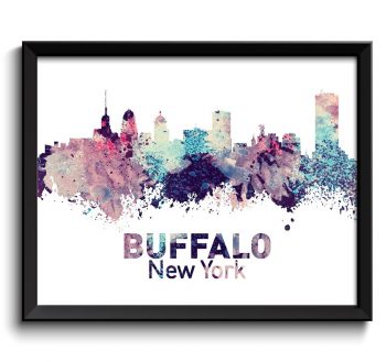 INSTANT DOWNLOAD Buffalo Skyline Buffalo New York Wall Art Print Buffalo Poster Pink Turquoise Blue Purple Watercolor Painting