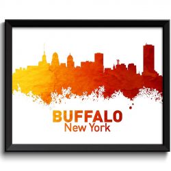 INSTANT DOWNLOAD Buffalo Skyline Buffalo New York Wall Art Print Buffalo Poster Red Orange Yellow Watercolor Painting