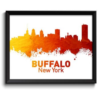 INSTANT DOWNLOAD Buffalo Skyline Buffalo New York Wall Art Print Buffalo Poster Red Orange Yellow Watercolor Painting