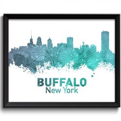 INSTANT DOWNLOAD Buffalo Skyline City New York Blue Teal Green Watercolor Cityscape Poster Print Landscape Art Painting Home Decor Wall Art