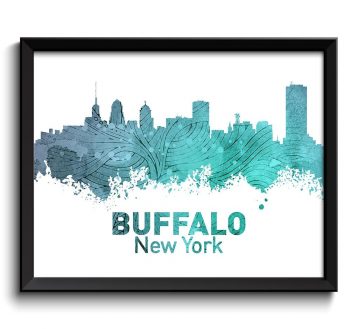 INSTANT DOWNLOAD Buffalo Skyline City New York Blue Teal Green Watercolor Cityscape Poster Print Landscape Art Painting Home Decor Wall Art