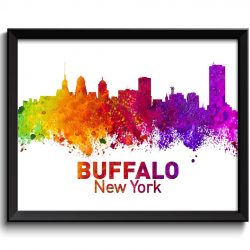 INSTANT DOWNLOAD Buffalo Skyline New York Colorful Watercolor Cityscape Poster Print Landscape Art Painting Red Purple Pink Yellow Green