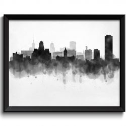 INSTANT DOWNLOAD Buffalo Skyline New York USA United States Cityscape Art Print Poster Black White Grey Watercolor Painting