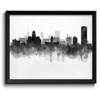 INSTANT DOWNLOAD Buffalo Skyline New York USA United States Cityscape Art Print Poster Black White Grey Watercolor Painting