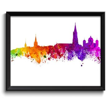 INSTANT DOWNLOAD Burn Skyline Pink Purple Red Orange Yellow Green Painting Poster Print Wall Decor Zurich Art  Switzerland Home Decor