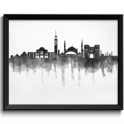 INSTANT DOWNLOAD Cairo Skyline City Black White Grey Cityscape Poster Print Egypt Modern Abstract Landscape Art Painting