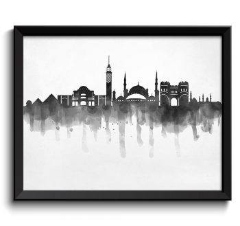 INSTANT DOWNLOAD Cairo Skyline City Black White Grey Cityscape Poster Print Egypt Modern Abstract Landscape Art Painting