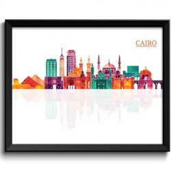 INSTANT DOWNLOAD Cairo Skyline City Colorful Cityscape Poster Print Egypt Abstract Landscape Art Painting Green Blue Teal Pink Purple Peach