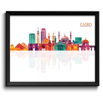 INSTANT DOWNLOAD Cairo Skyline City Colorful Cityscape Poster Print Egypt Abstract Landscape Art Painting Green Blue Teal Pink Purple Peach