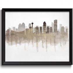 INSTANT DOWNLOAD Calgary Brown Beige Grey Skyline Alberta Canada Cityscape Art Print Poster Watercolor Painting