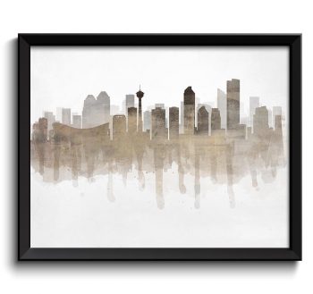 INSTANT DOWNLOAD Calgary Brown Beige Grey Skyline Alberta Canada Cityscape Art Print Poster Watercolor Painting