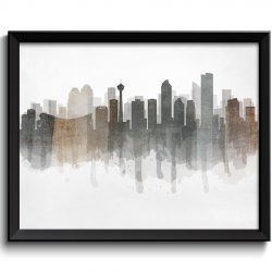 INSTANT DOWNLOAD Calgary Grey Black Brown Beige Skyline Alberta Canada Cityscape Art Print Poster Watercolor Painting