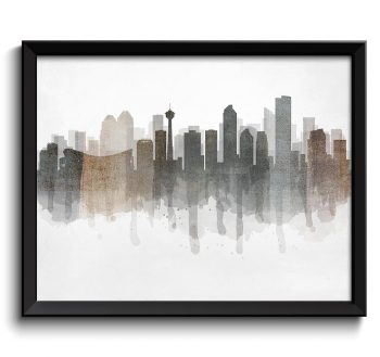 INSTANT DOWNLOAD Calgary Grey Black Brown Beige Skyline Alberta Canada Cityscape Art Print Poster Watercolor Painting