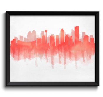 INSTANT DOWNLOAD Calgary Pink Coral Skyline Alberta Canada Cityscape Art Print Poster Watercolor Painting