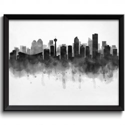 INSTANT DOWNLOAD Calgary Skyline Alberta Canada Cityscape Art Print Poster Black White Grey Watercolor Painting