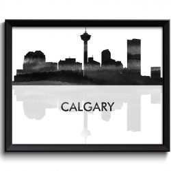 INSTANT DOWNLOAD Calgary Skyline City Black White Grey Gray Watercolor Painting Cityscape Poster Print Alberta Canada Abstract Landscape Art