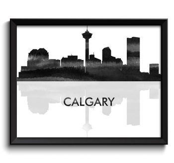 INSTANT DOWNLOAD Calgary Skyline City Black White Grey Gray Watercolor Painting Cityscape Poster Print Alberta Canada Abstract Landscape Art