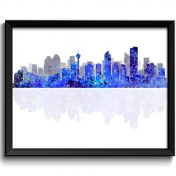 INSTANT DOWNLOAD Calgary Skyline City Navy Blue Grey Gray Watercolor Cityscape Poster Print Alberta Canada Abstract Landscape Art Painting