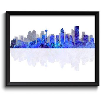 INSTANT DOWNLOAD Calgary Skyline City Navy Blue Grey Gray Watercolor Cityscape Poster Print Alberta Canada Abstract Landscape Art Painting