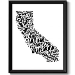 INSTANT DOWNLOAD California Map State Text Words Watercolor Poster Print USA United States Modern Landscape Art Painting Black White