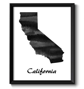 INSTANT DOWNLOAD California Map State Watercolor Painting Poster Print USA United States Abstract Landscape Art Black White Grey