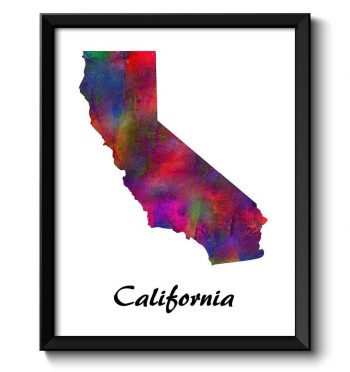 INSTANT DOWNLOAD California Map State Watercolor Painting Poster Print USA United States Abstract Landscape Art Colorful Rainbow