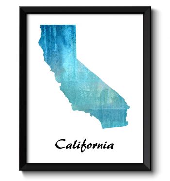 INSTANT DOWNLOAD California Map State Watercolor Painting Poster Print USA United States Abstract Landscape Art Turquoise Blue Teal