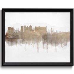 INSTANT DOWNLOAD Cape Town Skyline South Africa Cityscape Art Print Poster Beige Brown Grey Watercolor Painting