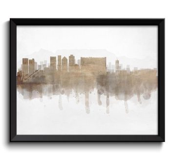 INSTANT DOWNLOAD Cape Town Skyline South Africa Cityscape Art Print Poster Beige Brown Grey Watercolor Painting