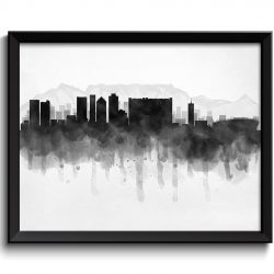 INSTANT DOWNLOAD Cape Town Skyline South Africa Cityscape Art Print Poster Black White Grey Watercolor Painting